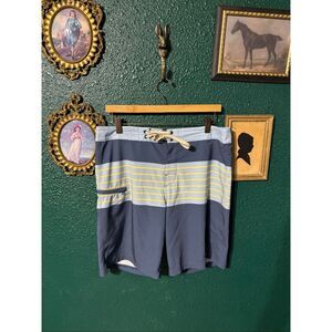 Fair Harbor Swim Trunks Mens 32 Blue Stripe Preppy Beach Zip Pocket Board Shorts